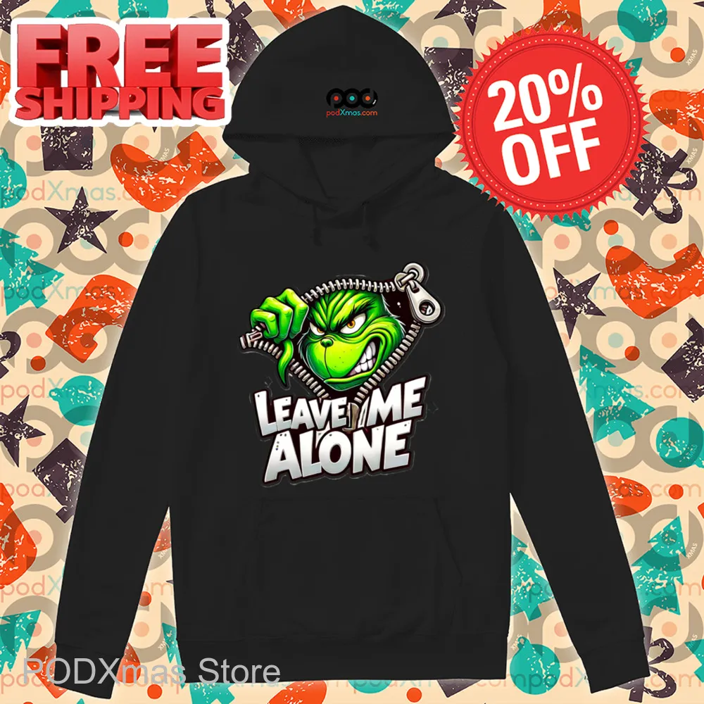 Grinch Face Zip Leave Me Alone Christmas 2024 Shirt