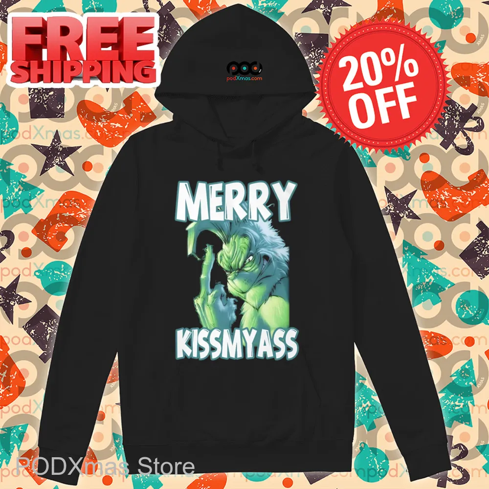 Grinch Middle Finger Merry Kissmyass Christmas 2024 Shirt