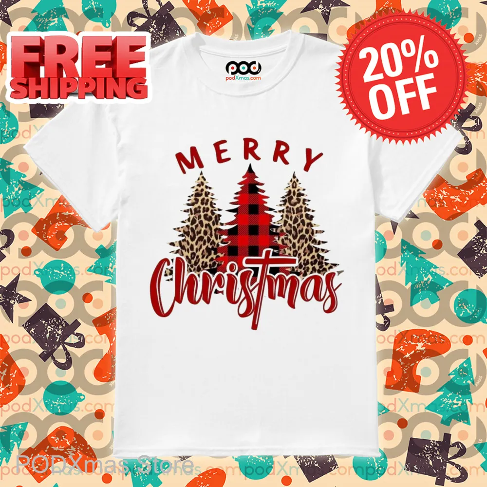 Pine Tree Leopard Merry Christmas 2024 Shirt