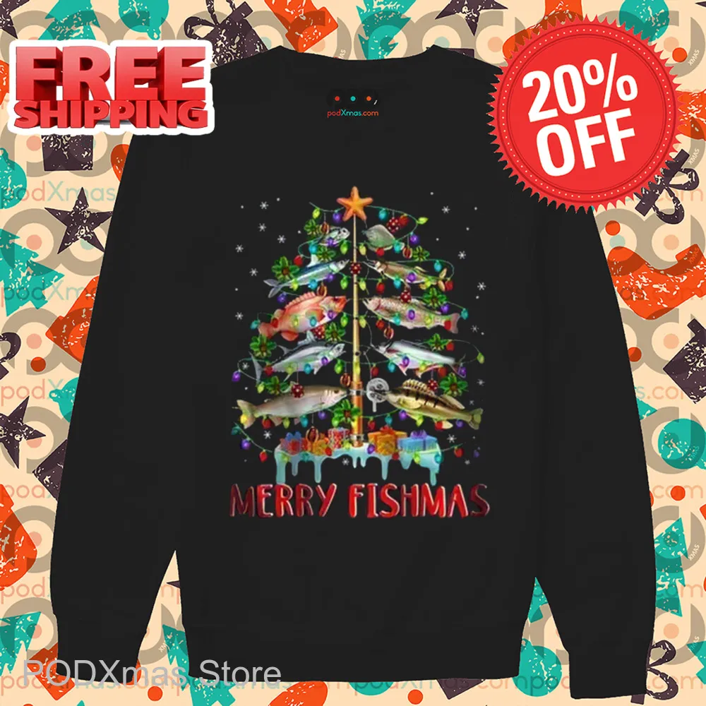 Pine Tree Merry Fishmas Christmas 2024 Shirt