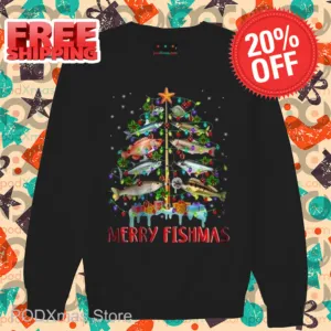 Pine Tree Merry Fishmas Christmas 2024 Shirt