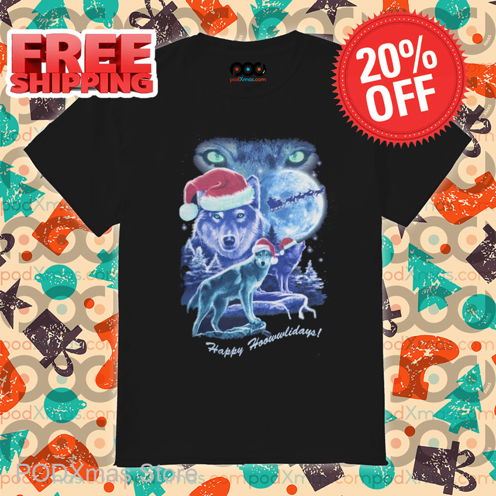 Wolf Santa Hat Happy Hoowwlidays Christmas 2024 Shirt