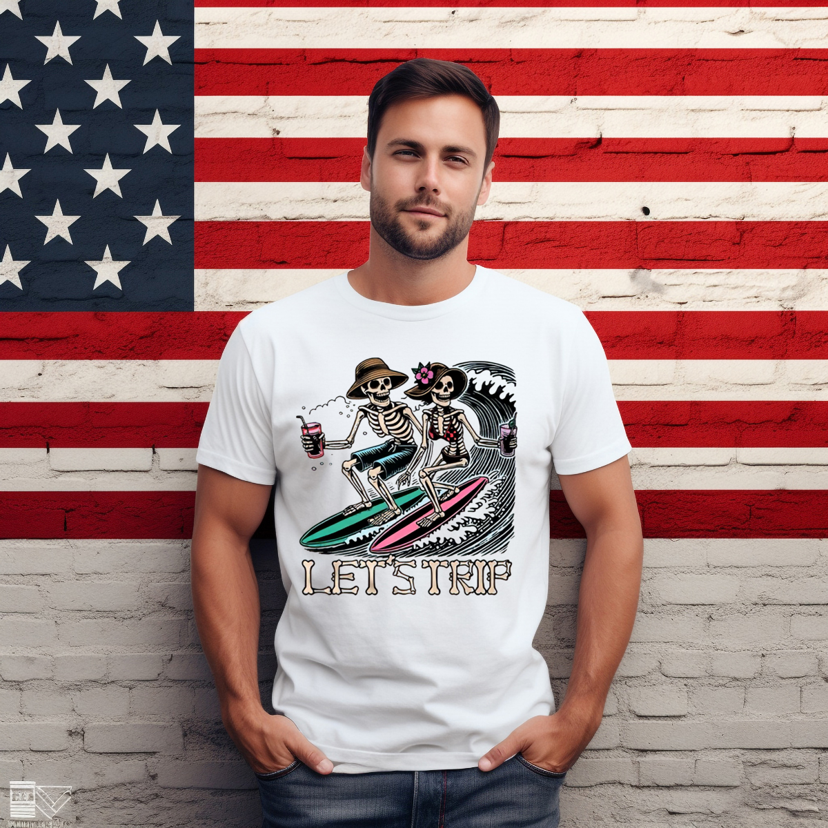 Couple Skeletons Surfing Let's Trip Shirt