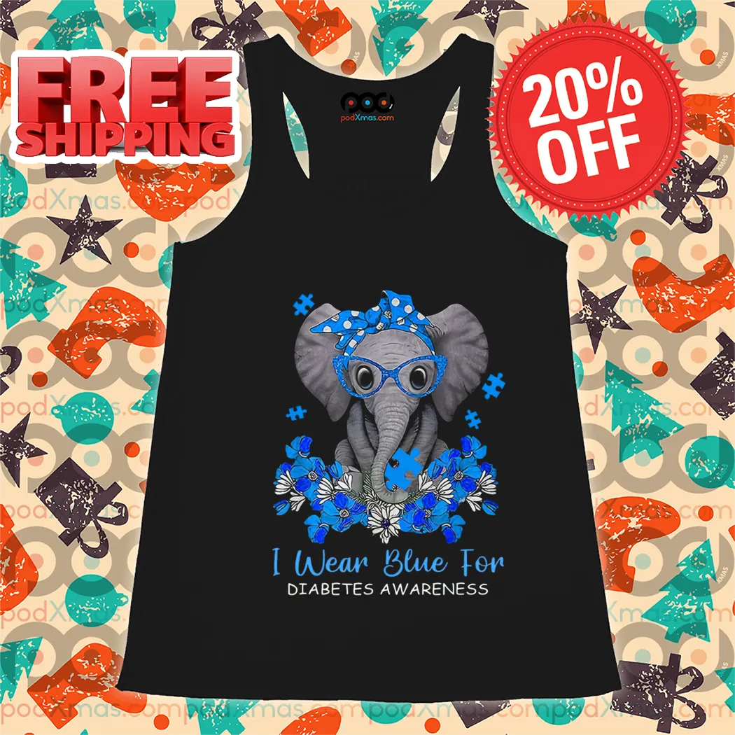 Elephant Floral I Wear Blue For Diabetes Awareness Shirt