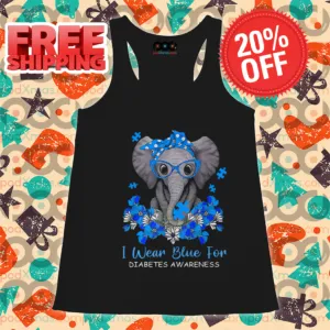 Elephant Floral I Wear Blue For Diabetes Awareness Shirt