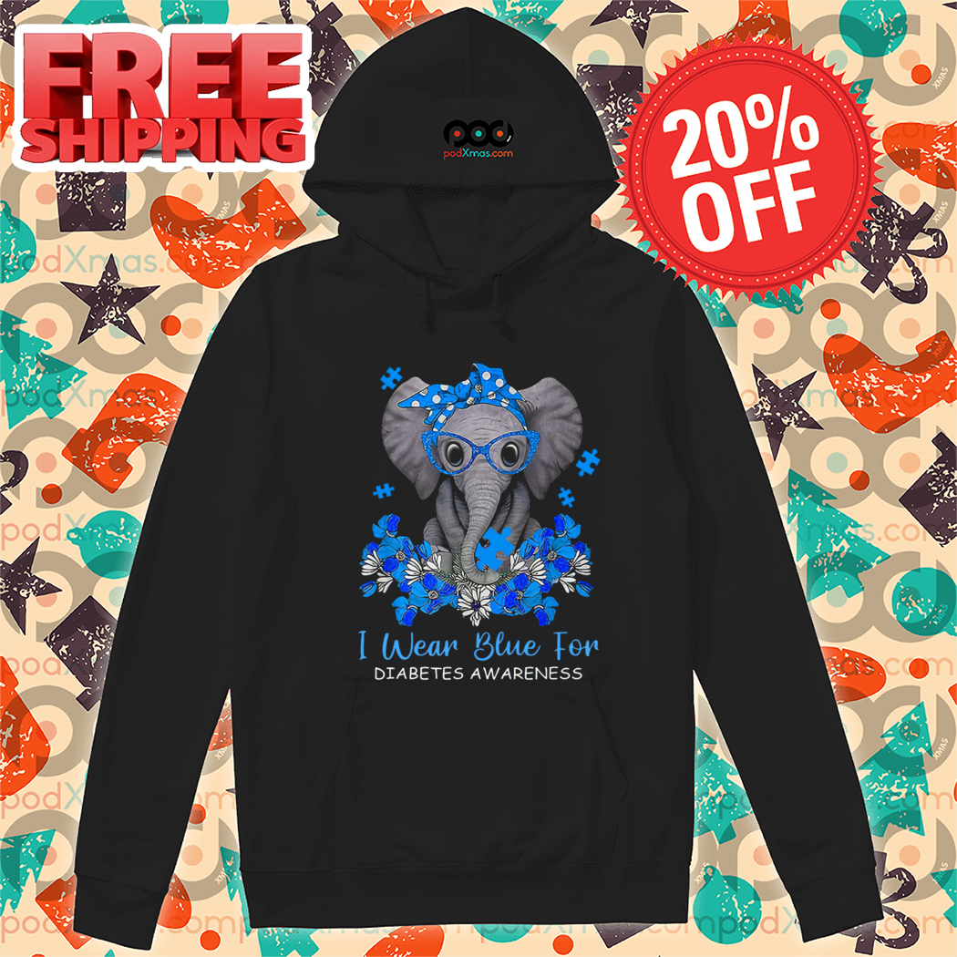 Elephant Floral I Wear Blue For Diabetes Awareness Shirt