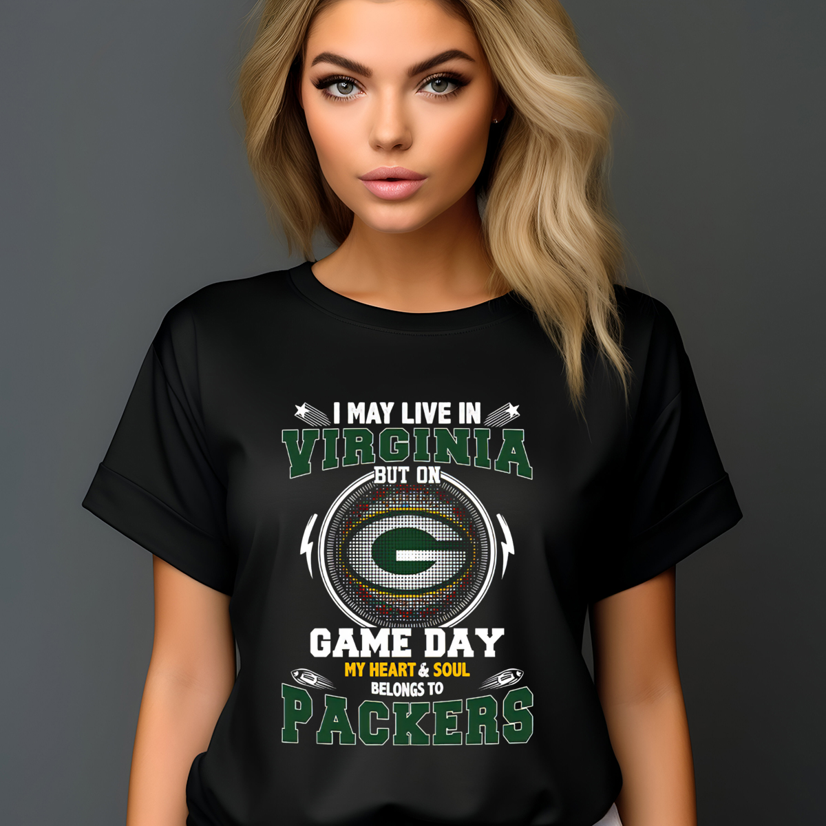 I May Live In Virginia But On Game Day My Heart And Soul Belongs To Green Bay Packers Shirt