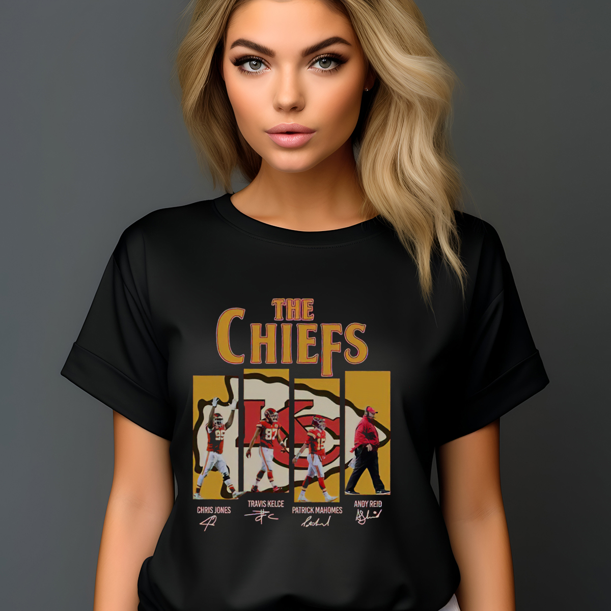 The Kansas City Chiefs Chris Jones Travis Kelce Patrick Mahomes Andy Reid Signature 2024 Shirt