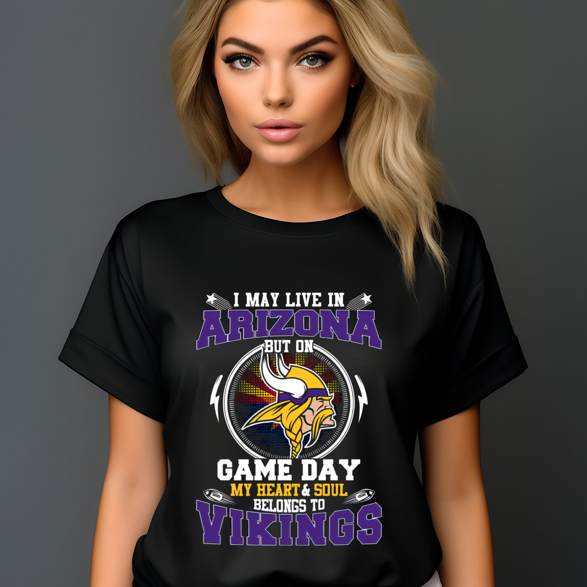 I May Live In Arizona But On Game Day My Heart And Soul Belongs To Vikings 2024 Shirt-enhance