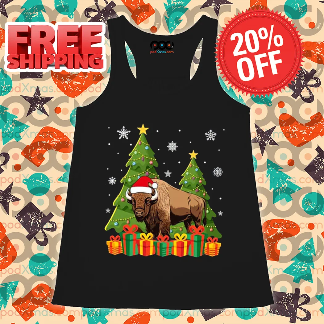 Bison Pine Tree Snow Flakes Christmas 2024 Shirt