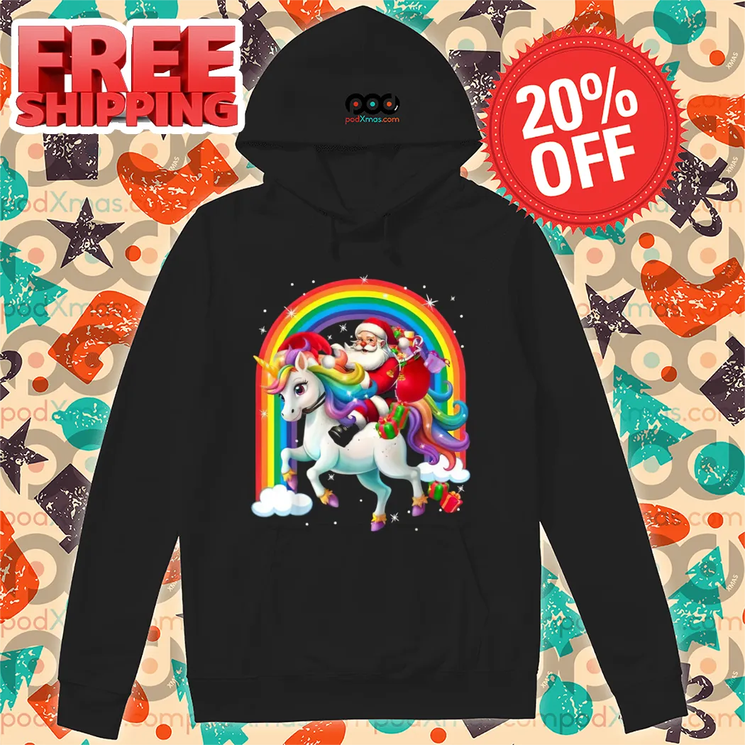 Santa Unicorn Rainbow Merry Christmas 2024 Shirt