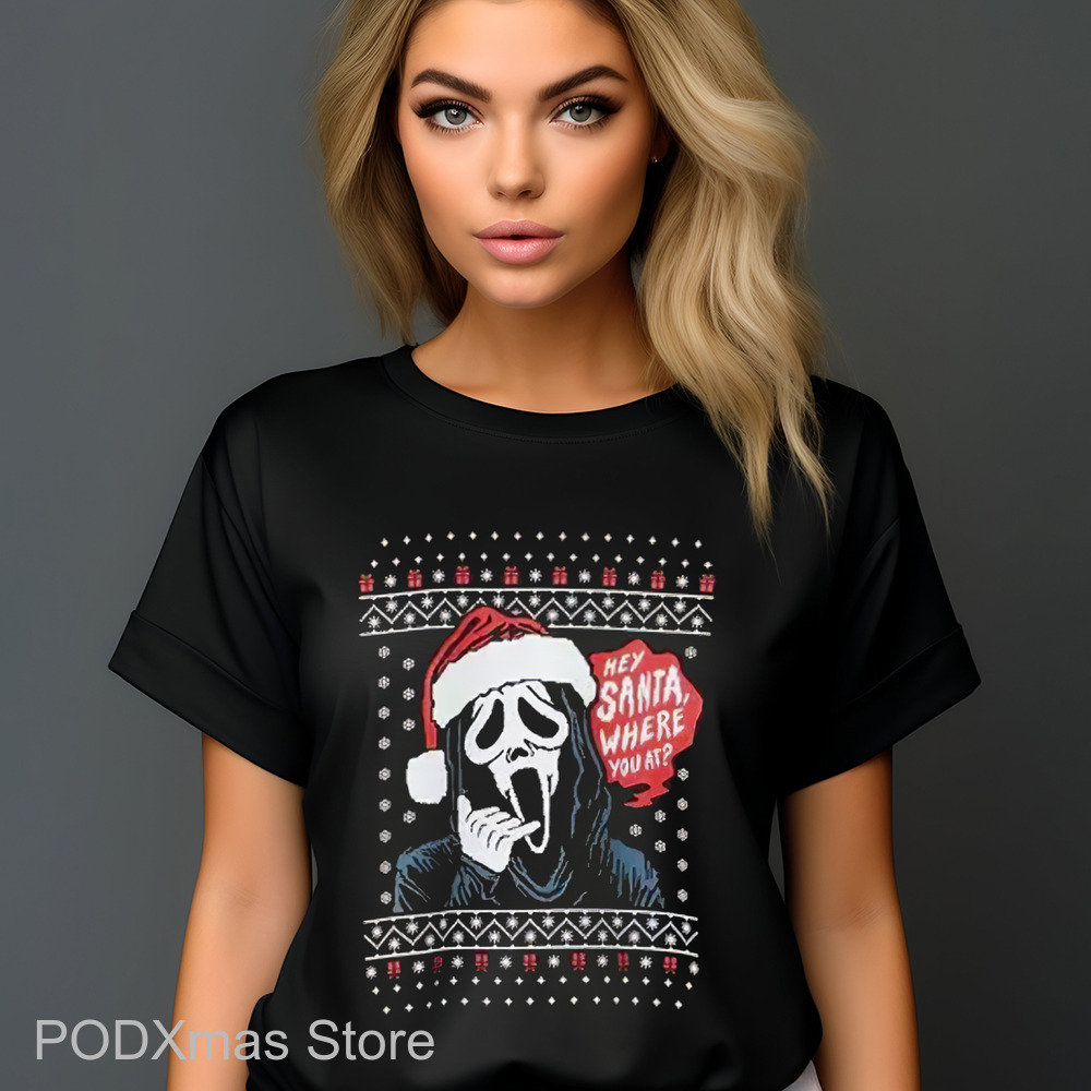 Ghost Face Hey Santa Where You At Ugly Christmas 2024 Shirt