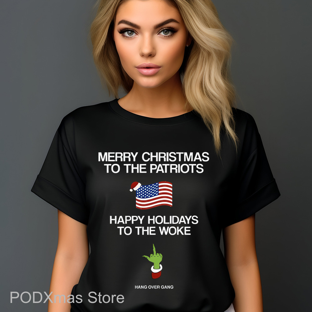 Grinch Middle Finger Merry Christmas To The Patriots Happy Holidays To The Woke Shirt