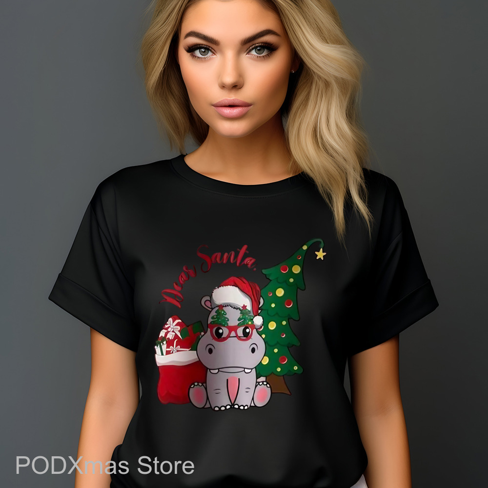 Hippo Cute Dear Santa 2024 Christmas Shirt