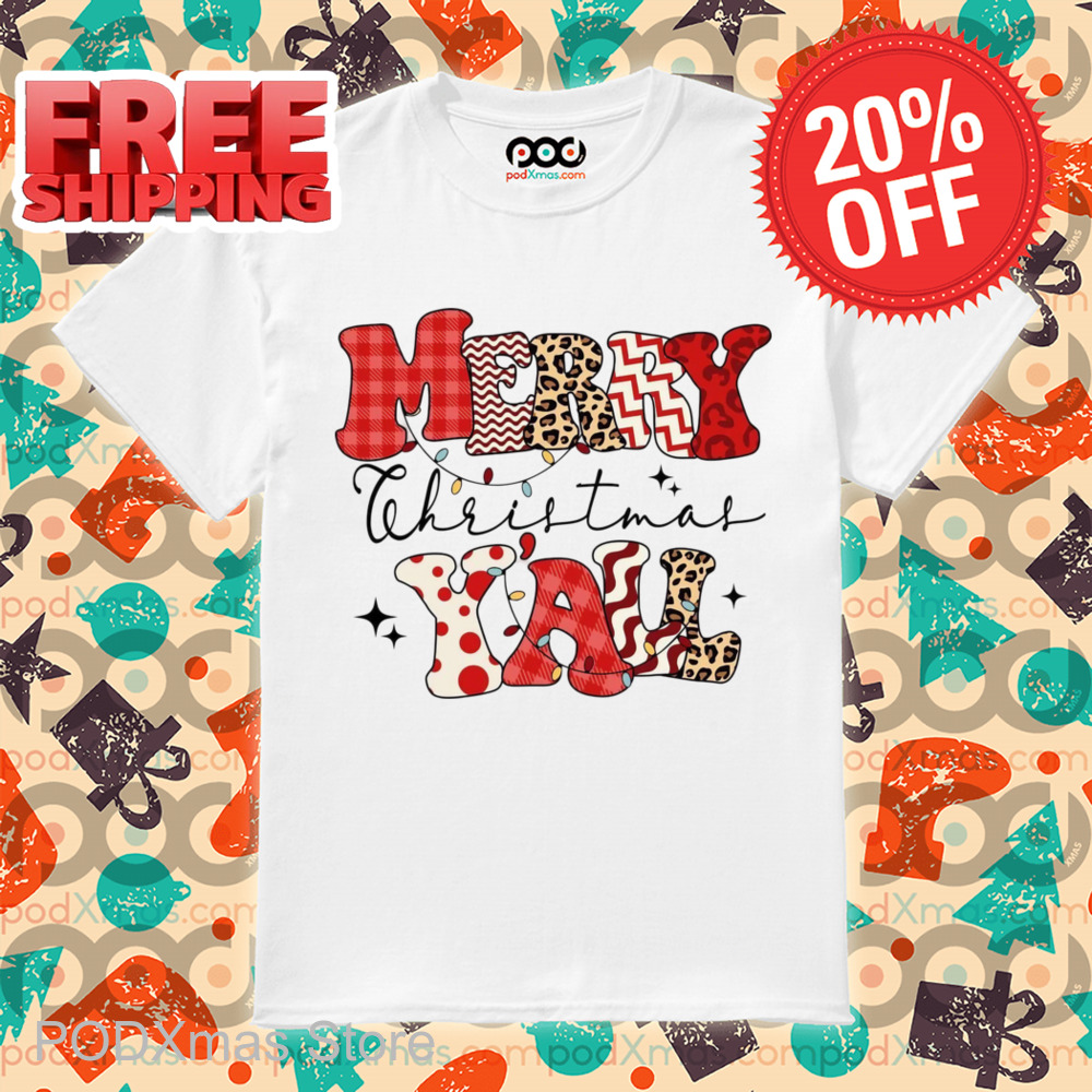 Merry Christmas Y'all Leopard Retro 2024 Shirt