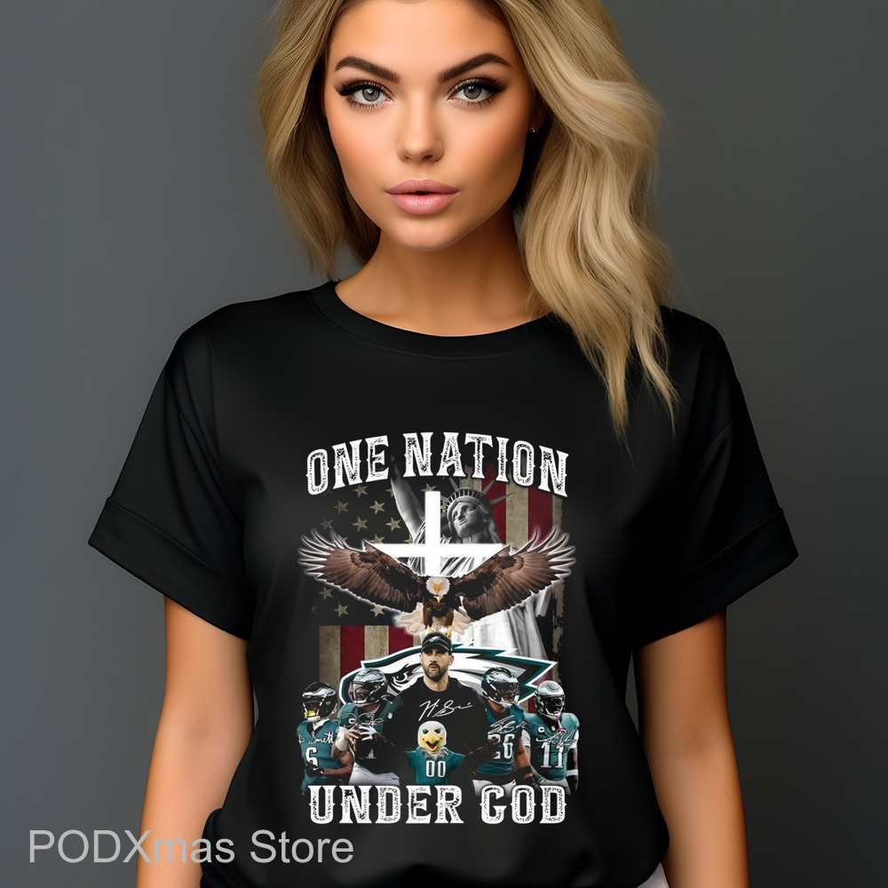 Philadelphia Eagles One Nation Under God American Flag Signature Shirt