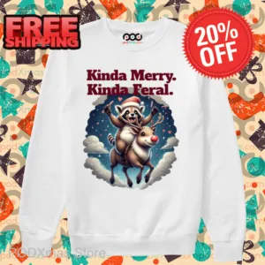 Raccoon Kinda Merry Kinda Feral 2024 Christmas Shirt