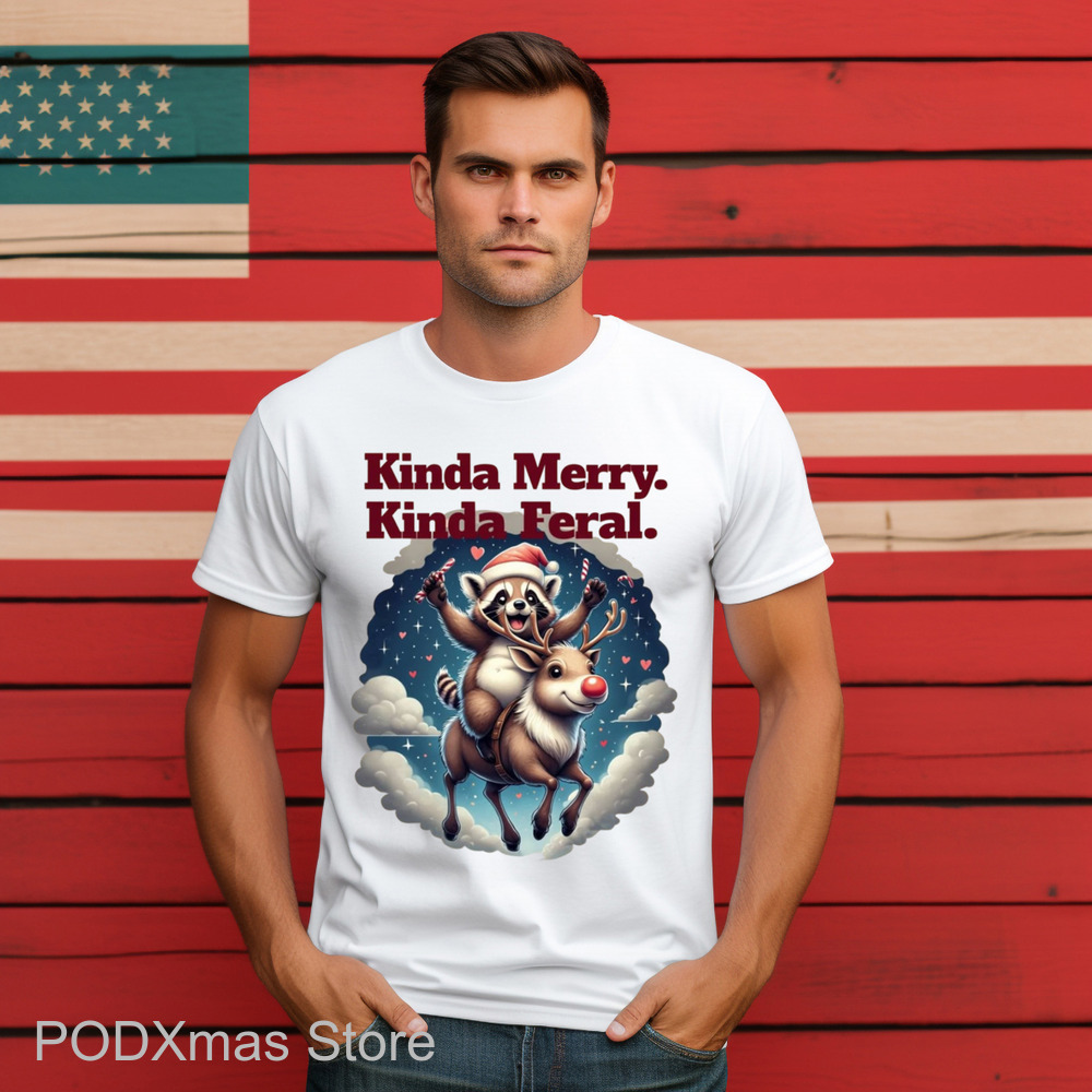 Raccoon Kinda Merry Kinda Feral 2024 Christmas Shirt