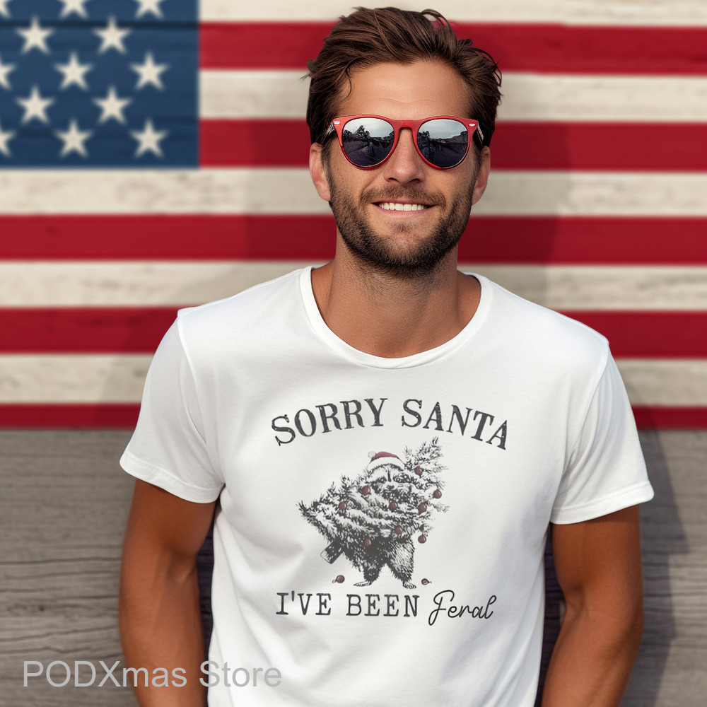 Raccoon Sorry Santa I've Been Feral Christmas Shirt