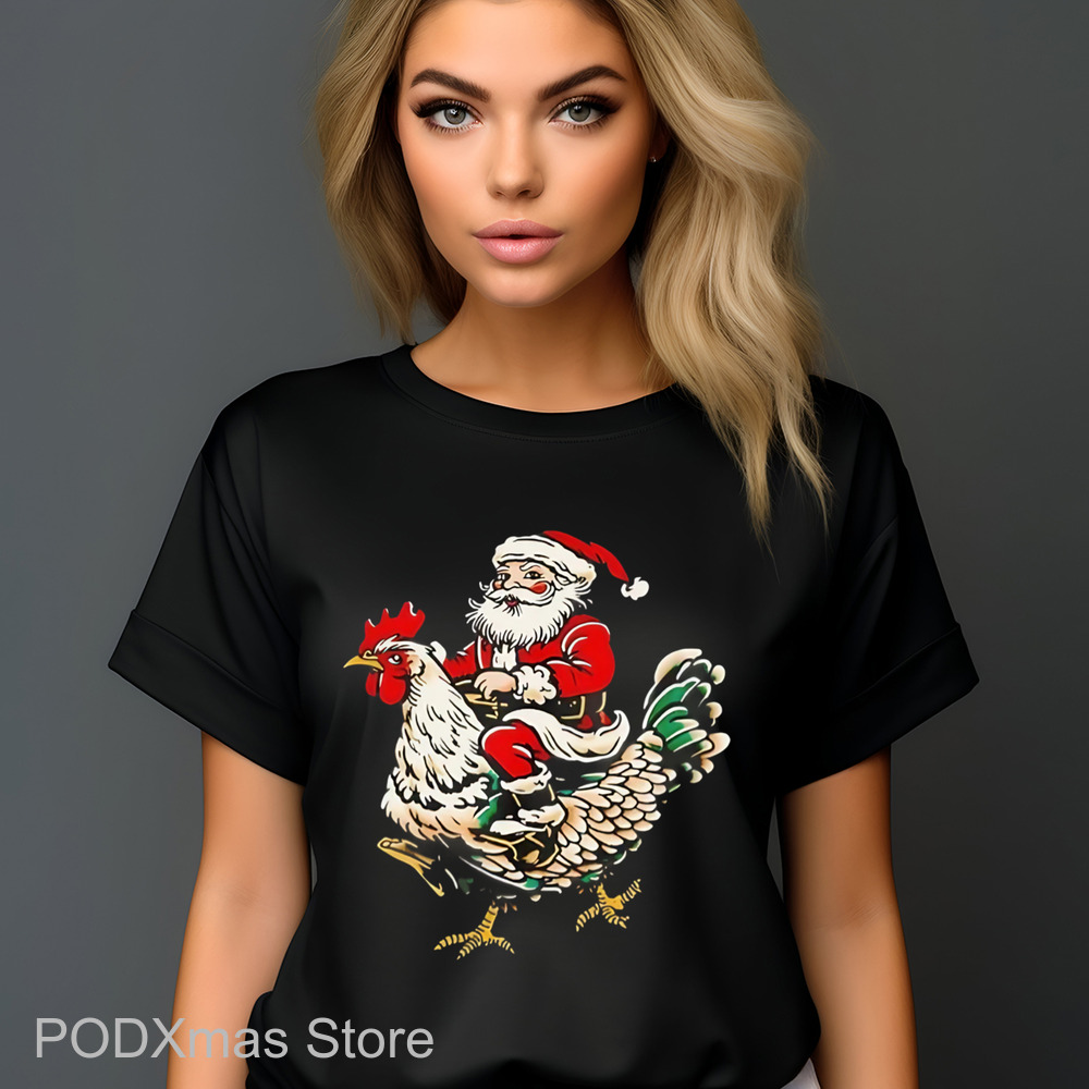 Santa Riding Rooster Christmas 2024 Shirt
