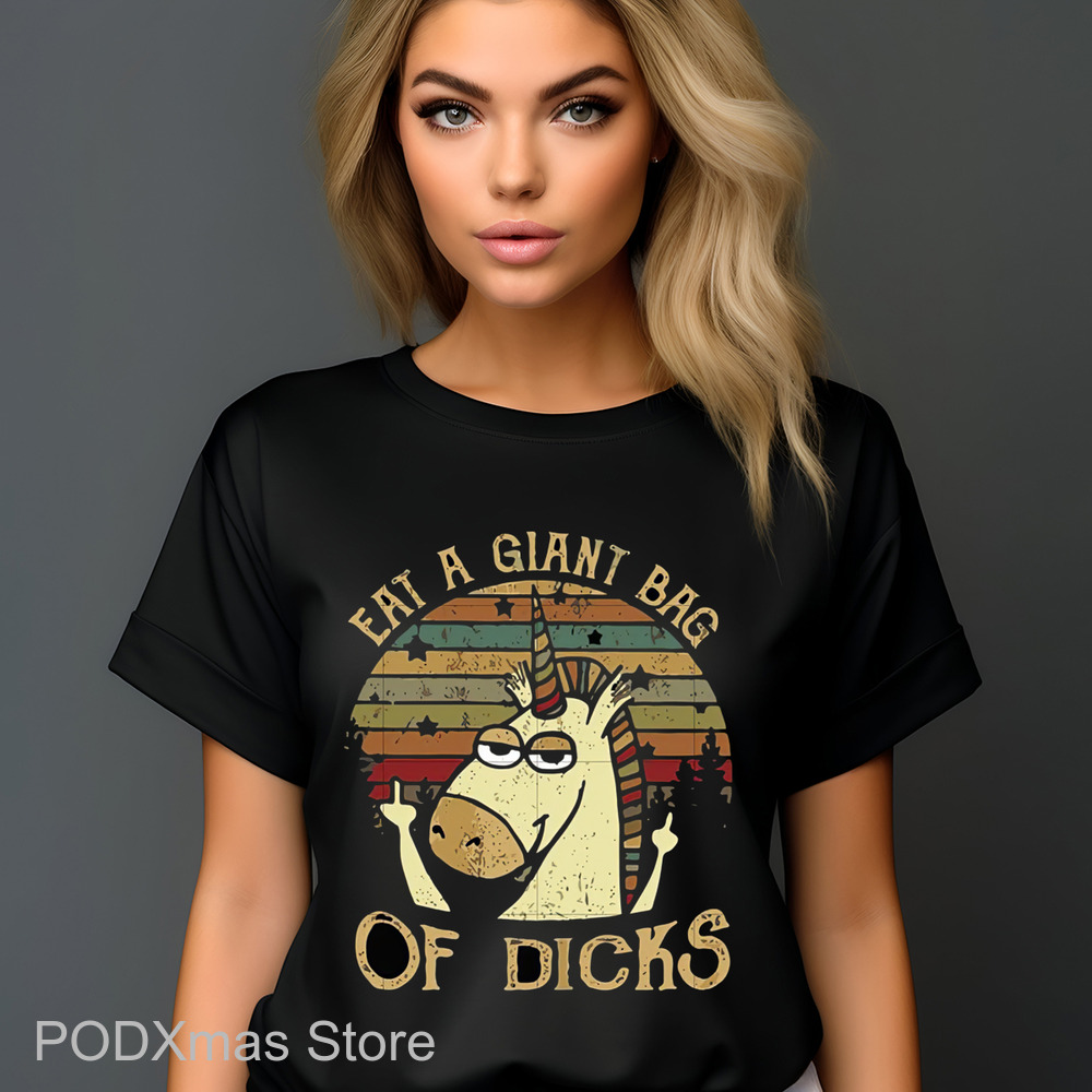 Unicorn Middle Finger Eat A Giant Bag Of Dicks Retro 2024 Shirt