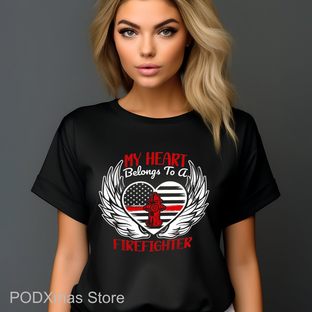 Heart Wings My Heart Belongs To A Firefighter Shirt