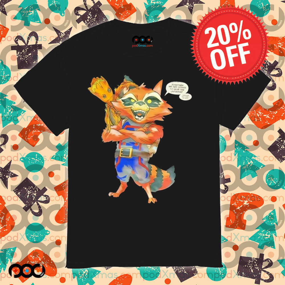 Groot and Raccoon together we are going to save the universe comic shirt