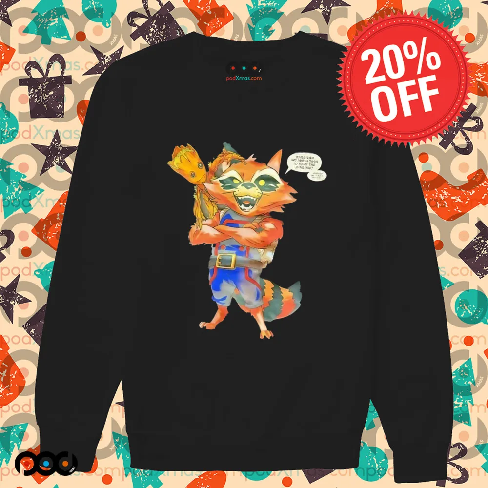 Groot and Raccoon together we are going to save the universe comic shirt