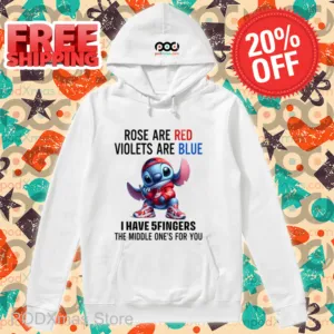 Stitch Rose Are Red Violets Are Blue I Have 5 Fingers The Middle One's For You Shirt