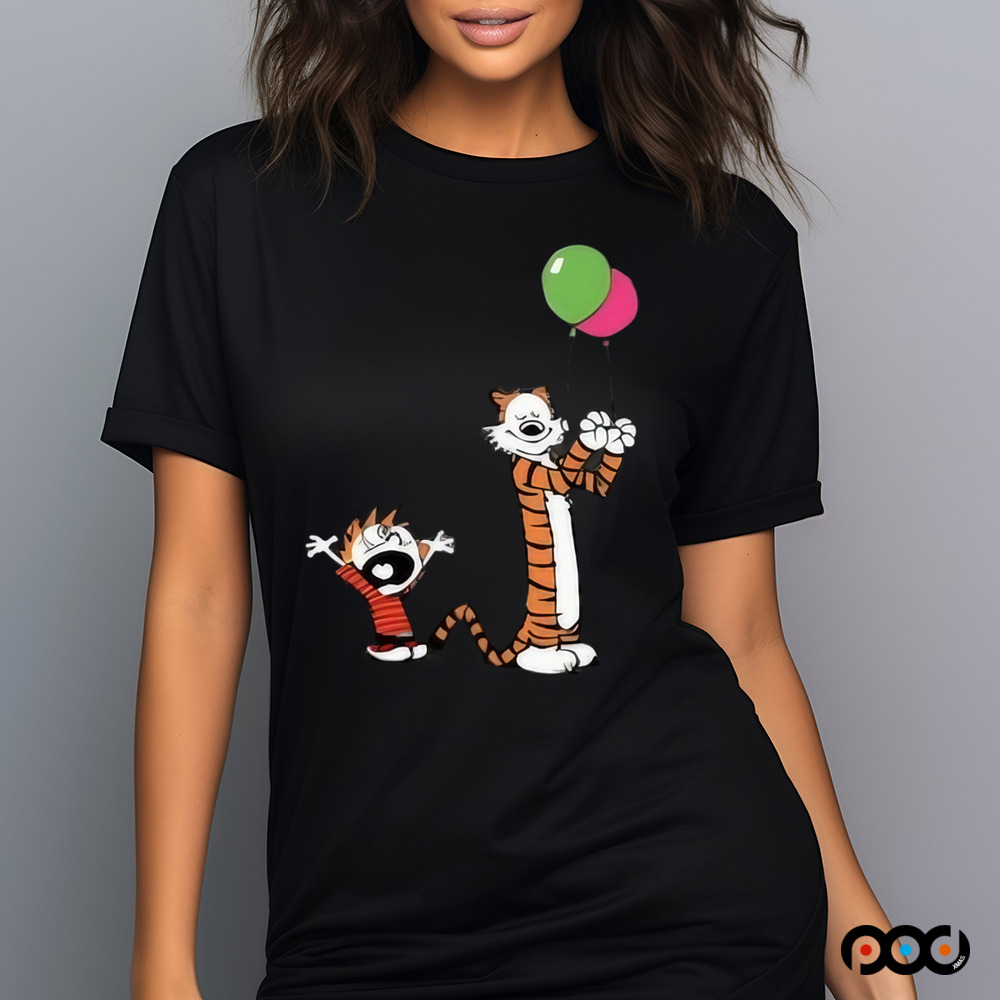 Calvin and Hobbes Party With balloons Shirt