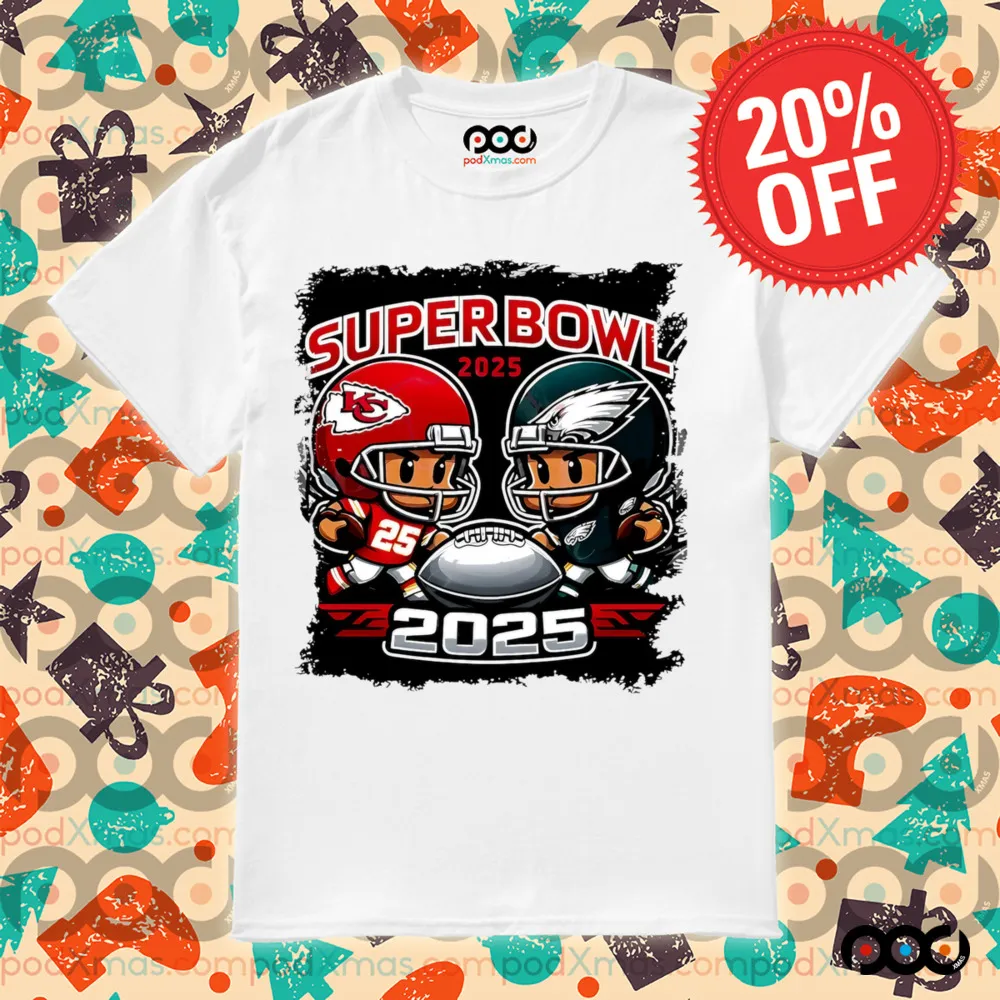 Cartoon Superbowl 2025 Chiefs vs Eagles shirt