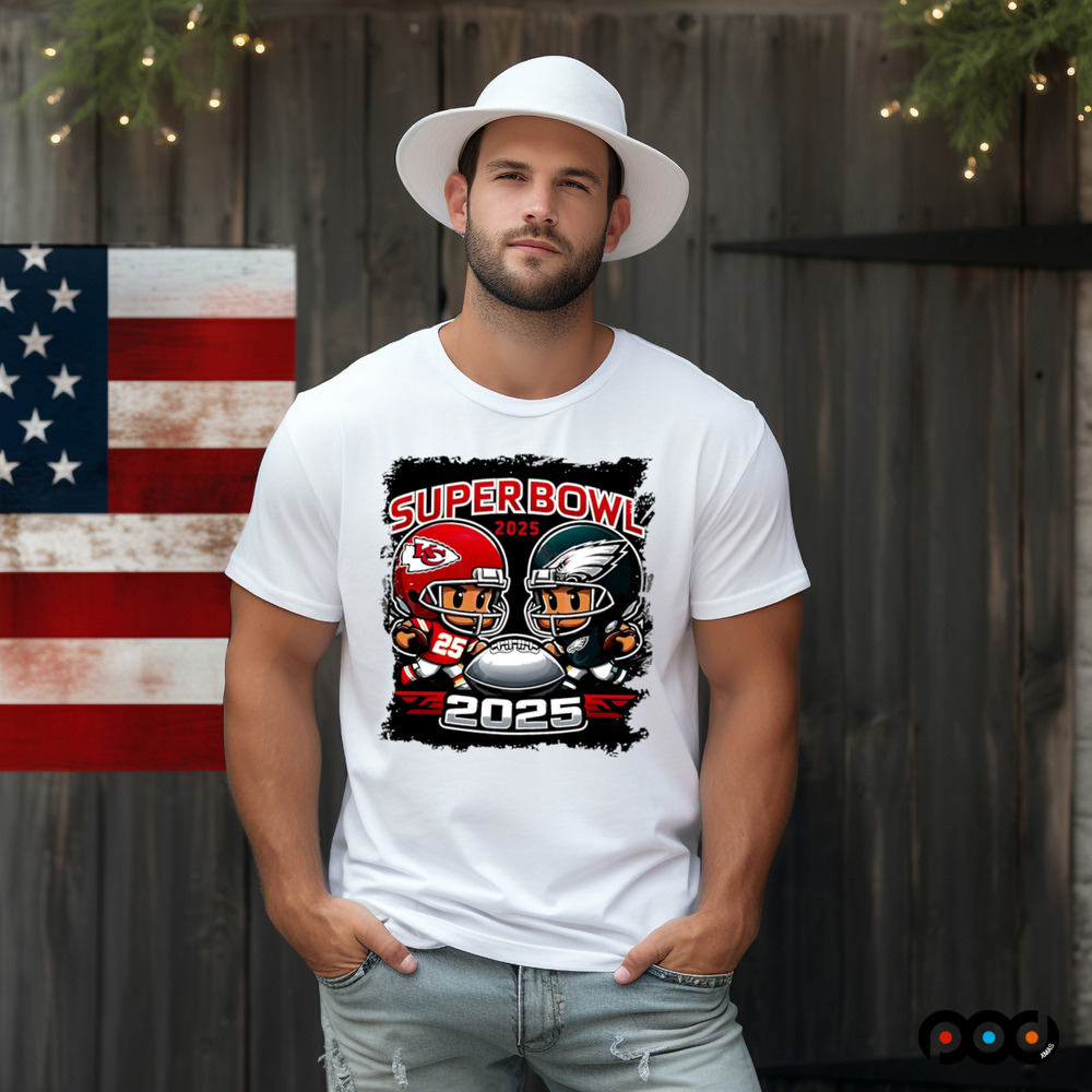 Cartoon Superbowl 2025 Chiefs vs Eagles shirt