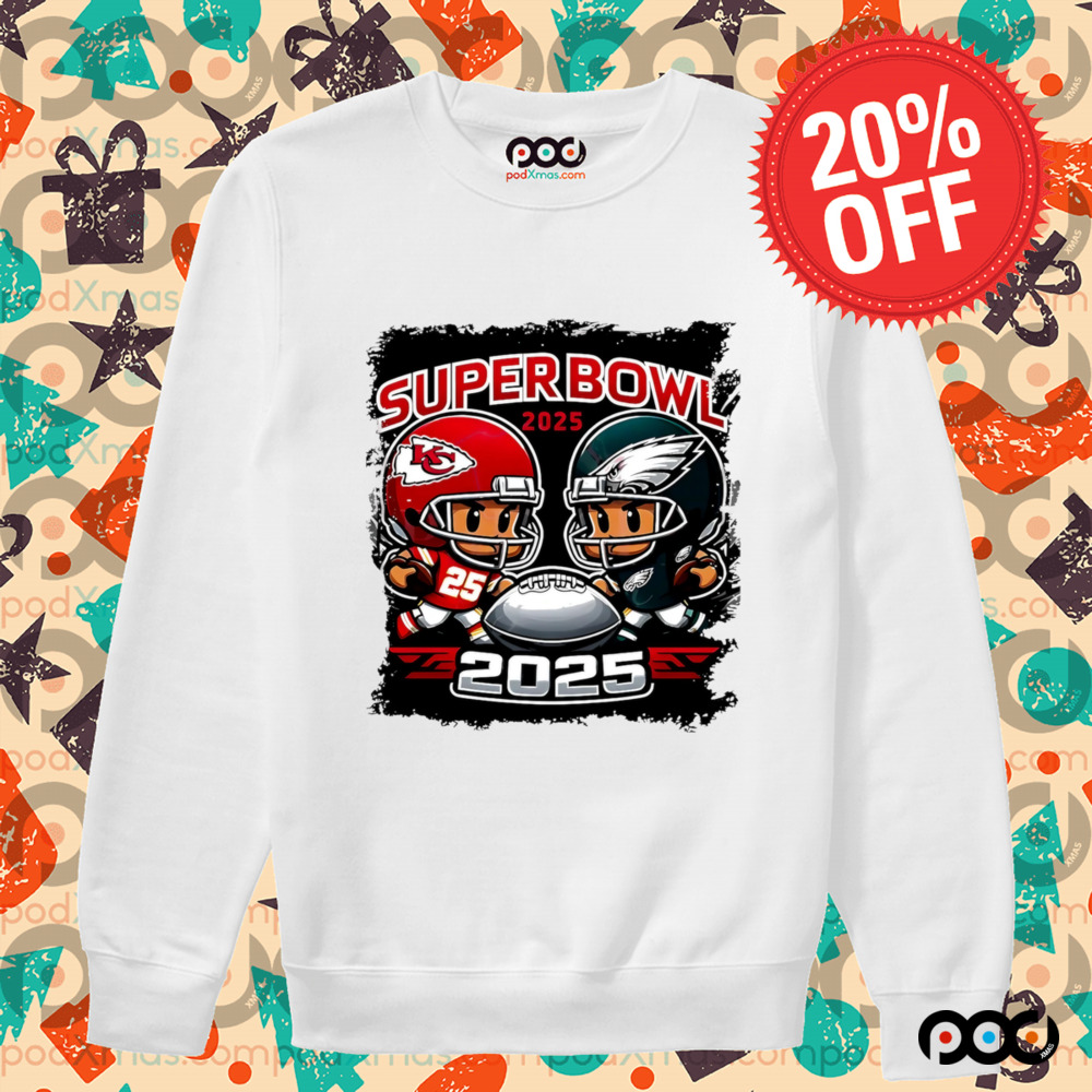Cartoon Superbowl 2025 Chiefs vs Eagles shirt