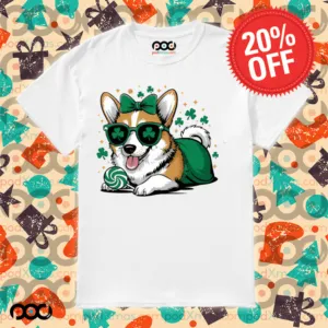 Corgi St Patty's Boy Cute Wearing a Shamrock glasses Shirt