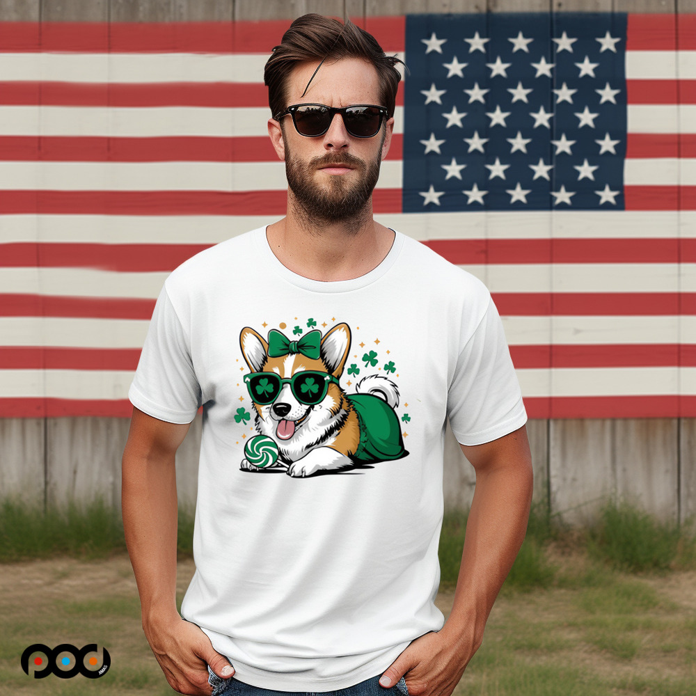 Corgi St Patty's Boy Cute Wearing a Shamrock glasses Shirt Corgi St Patty's Boy Cute Wearing a Shamrock glasses Shirt