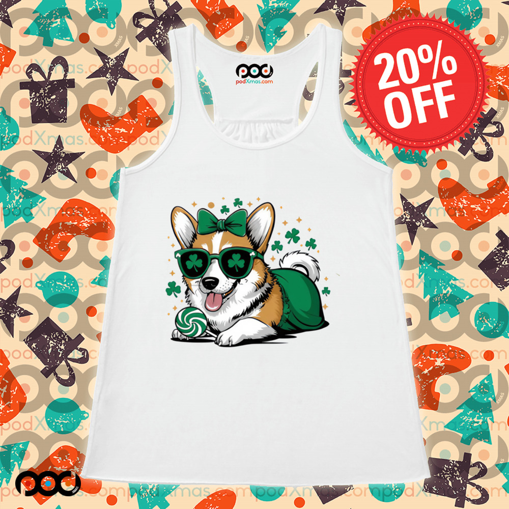 Corgi St Patty's Boy Cute Wearing a Shamrock glasses Shirt Corgi St Patty's Boy Cute Wearing a Shamrock glasses Shirt