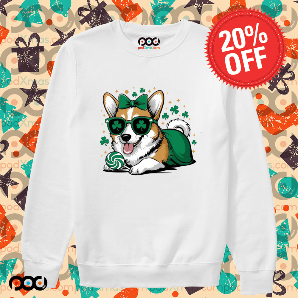 Corgi St Patty's Boy Cute Wearing a Shamrock glasses Shirt Corgi St Patty's Boy Cute Wearing a Shamrock glasses Shirt