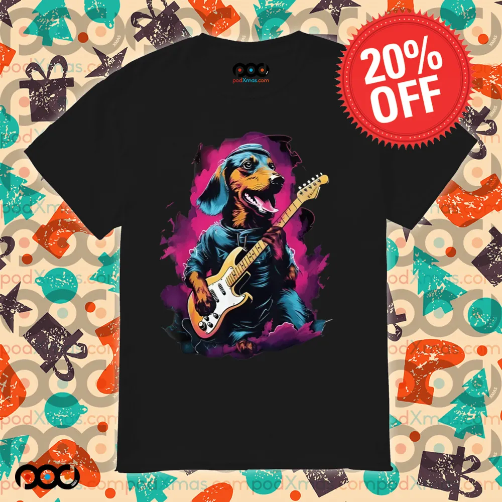 Dachshund playing guitar color art shirt