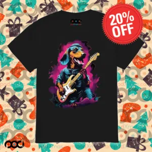 Dachshund playing guitar color art shirt