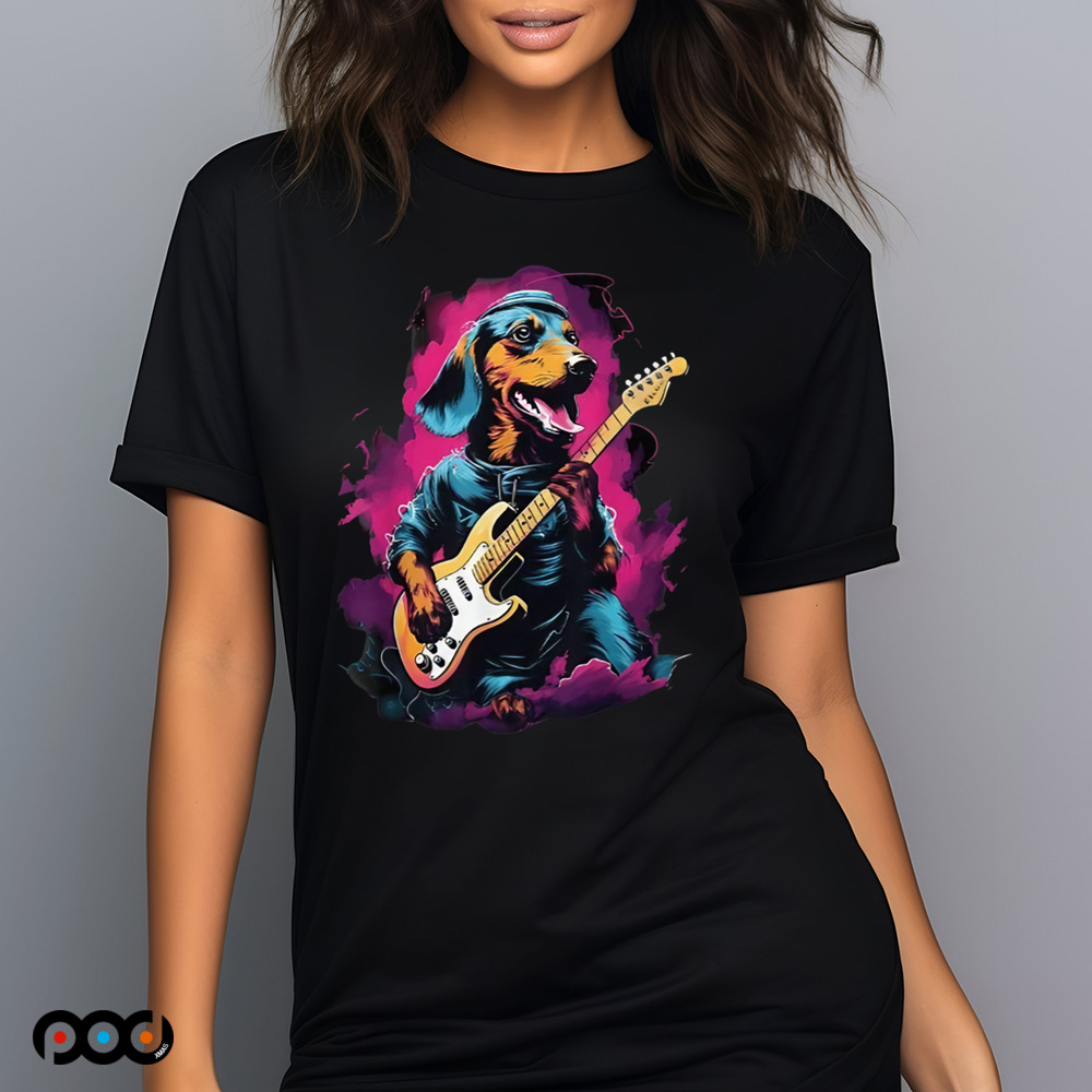 Dachshund playing guitar color art shirt