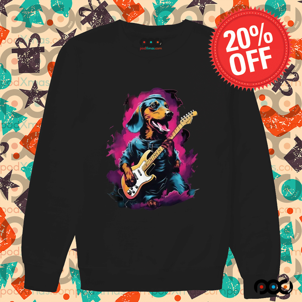 Dachshund playing guitar color art shirt