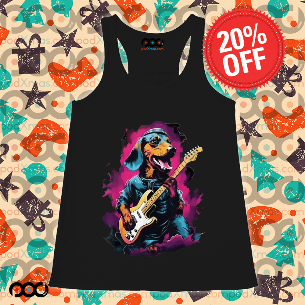 Dachshund playing guitar color art shirt