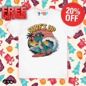 Dino Surf's Up dinosaur wearing sunglasses and a hat shirt