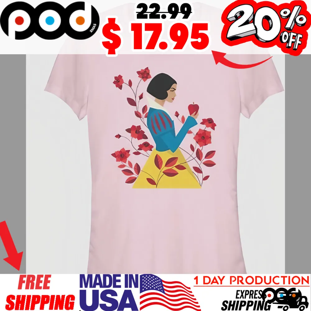 Disney Snow White Holding A Apple In flower garden Live Action Geometric Art Shirt