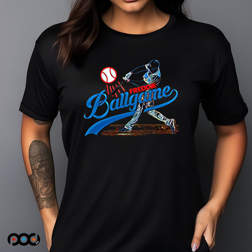 Freddie Freeman Lets go Dodgers hitting a powerful shot shirt