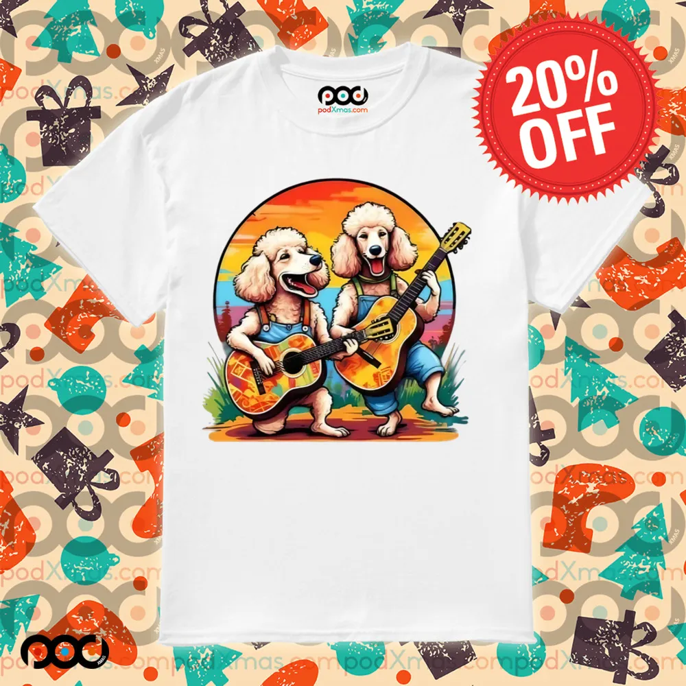 Groovy Poodles with Retro guitar Jam Music Lovers shirt