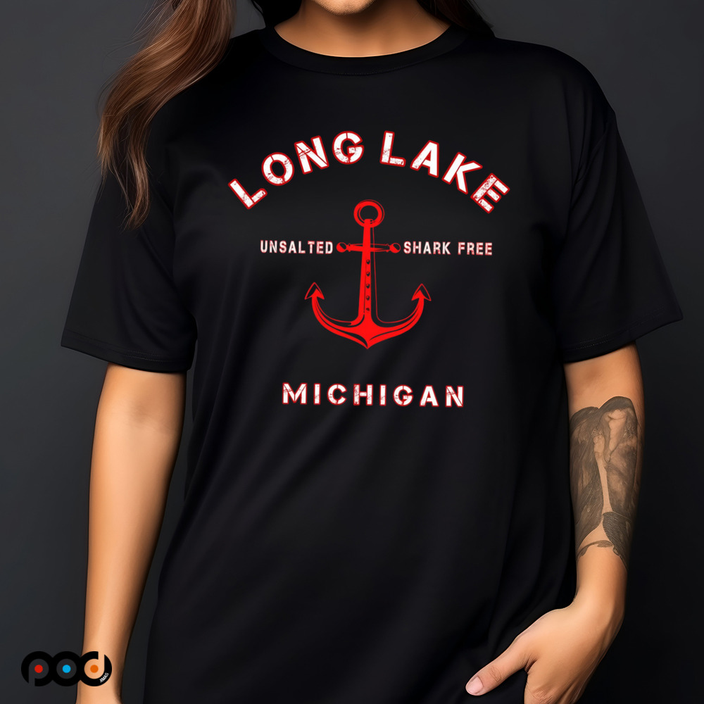 Long Lake Unsalted Shark Free Michigan Shirt