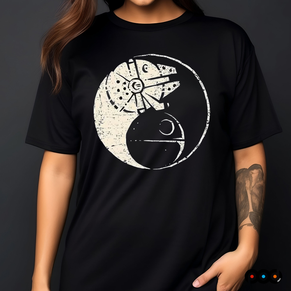Millennium Falcon and Death Star Balancing The Force shirt