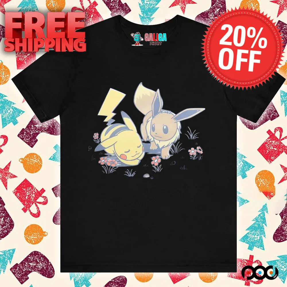 Pokemon Pikachu & Eevee Flowers Skimmer Girls Shirt