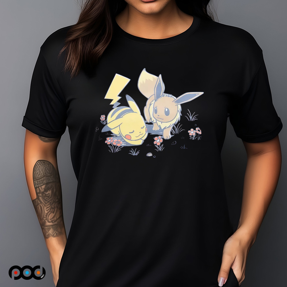 Pokemon Pikachu & Eevee Flowers Skimmer Girls Shirt